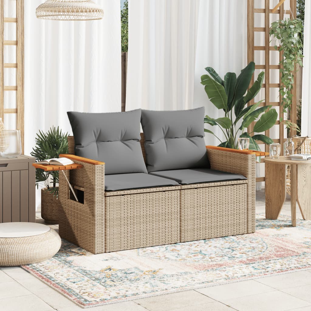 Tuinbank Yfke - 2-zits - met kussens en opbergruimte - beige en lichtgrijs