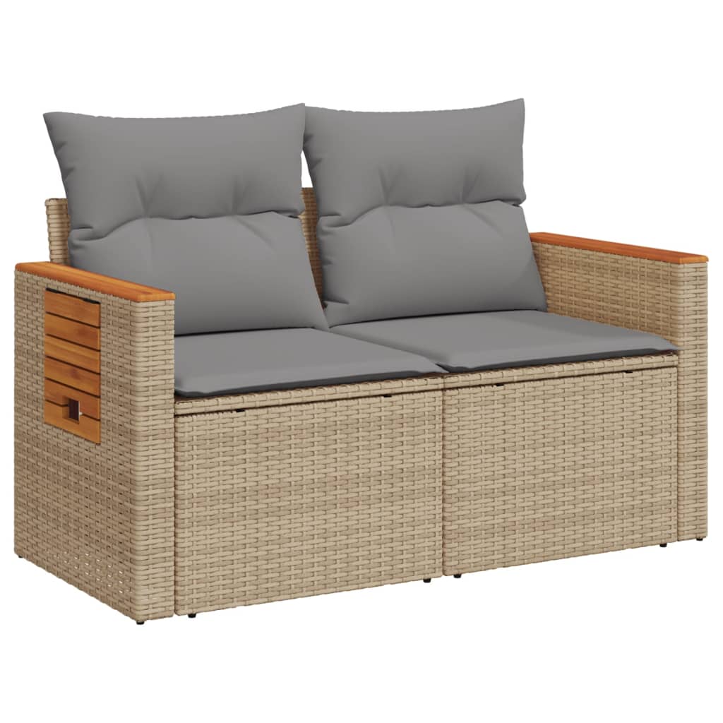Tuinbank Yfke - 2-zits - met kussens en opbergruimte - beige en lichtgrijs