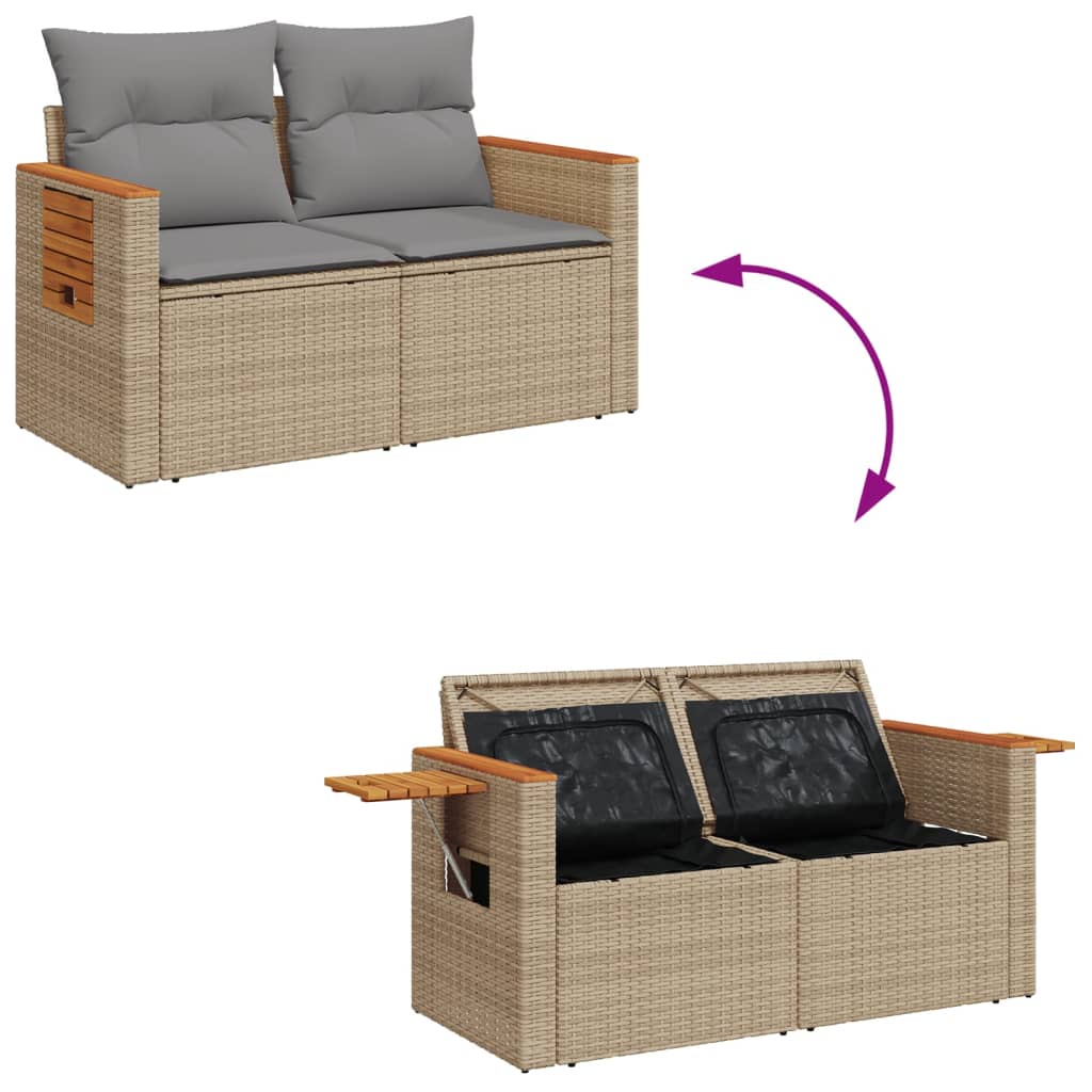 Tuinbank Yfke - 2-zits - met kussens en opbergruimte - beige en lichtgrijs