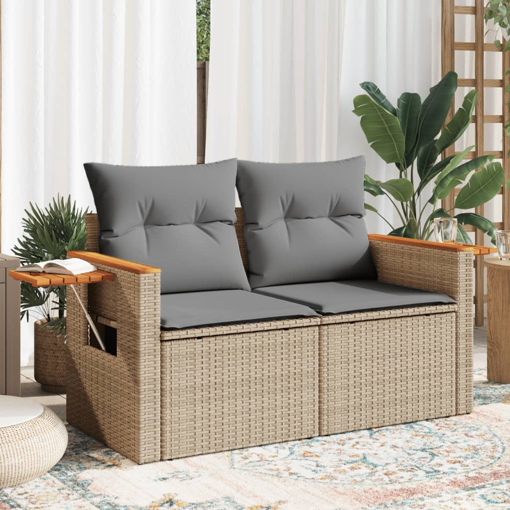 Tuinbank Yfke - 2-zits - met kussens en opbergruimte - beige en lichtgrijs