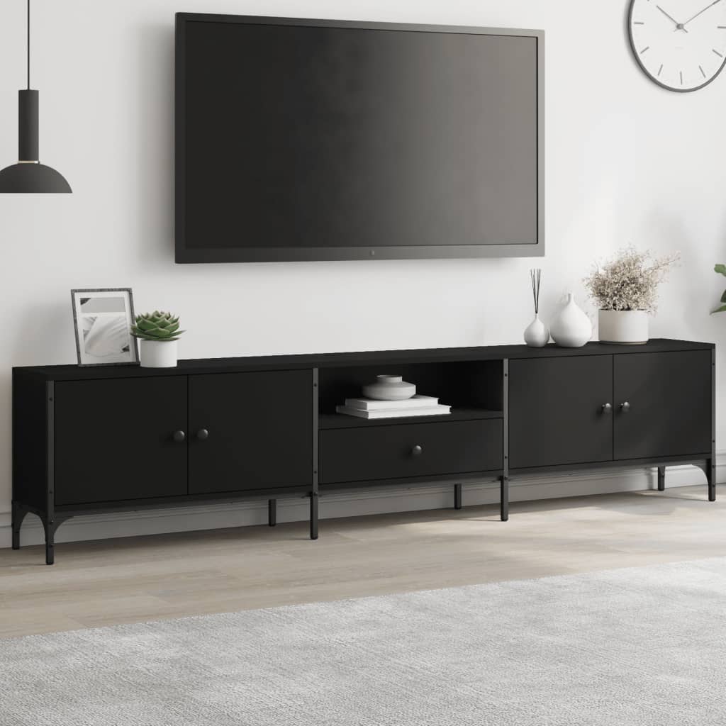 Tv-meubel Boaz - 200x25x44 cm - met lade - zwart