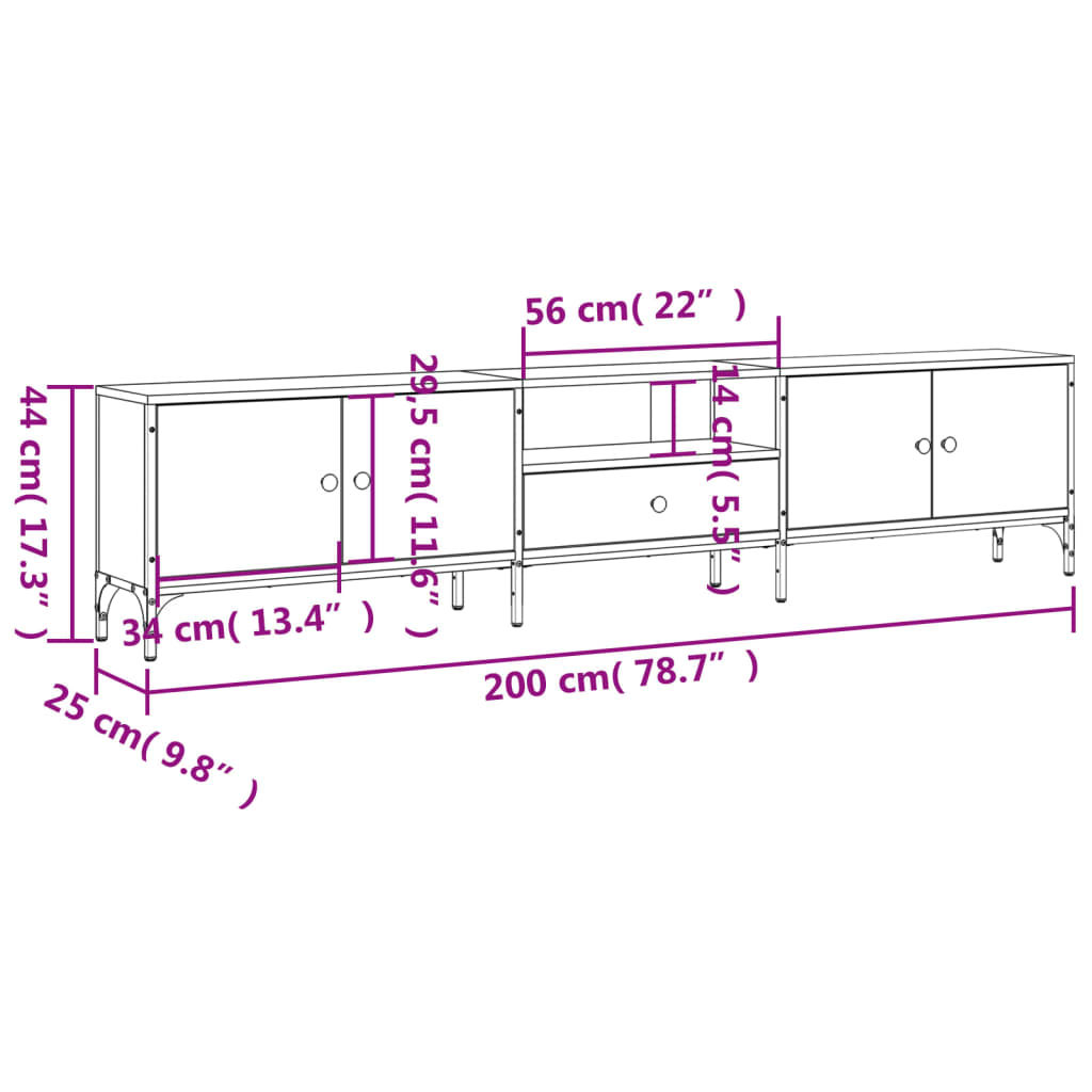 Tv-meubel Boaz - 200x25x44 cm - met lade - gerookt eiken
