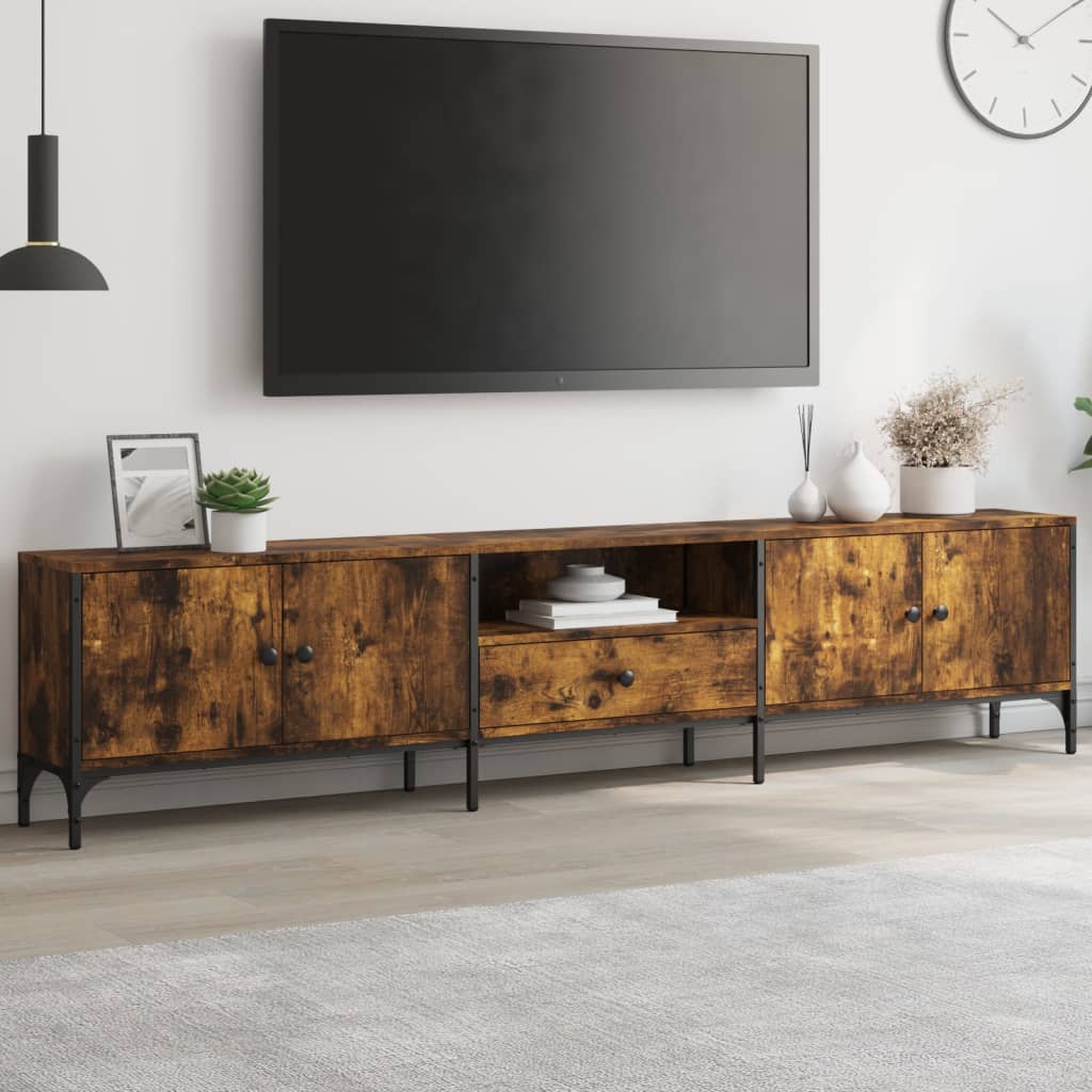 Tv-meubel Boaz - 200x25x44 cm - met lade - gerookt eiken