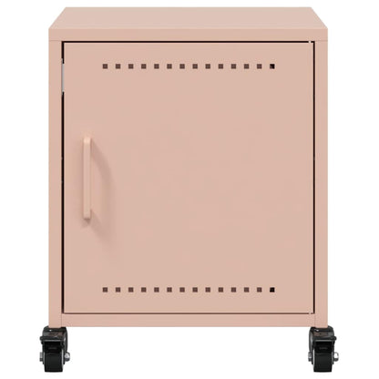 Nachtkastje Avery - staal - met wielen - roze