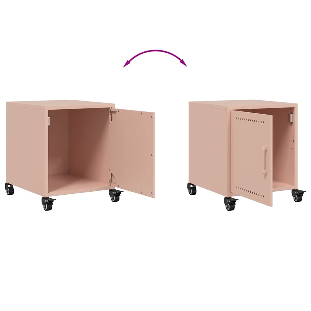 Nachtkastje Avery - staal - met wielen - roze