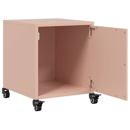 Nachtkastje Avery - staal - met wielen - roze