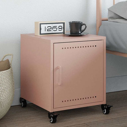 Nachtkastje Avery - staal - met wielen - roze