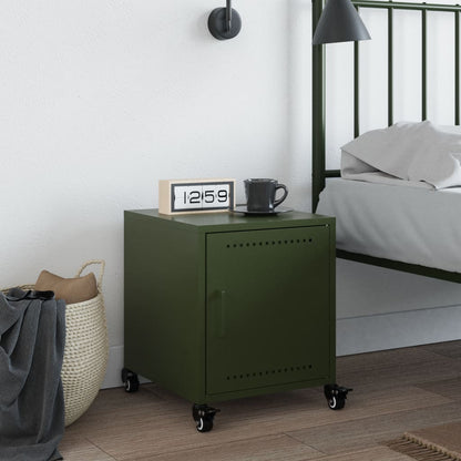 Nachtkastje Avery - staal - met wielen - groen