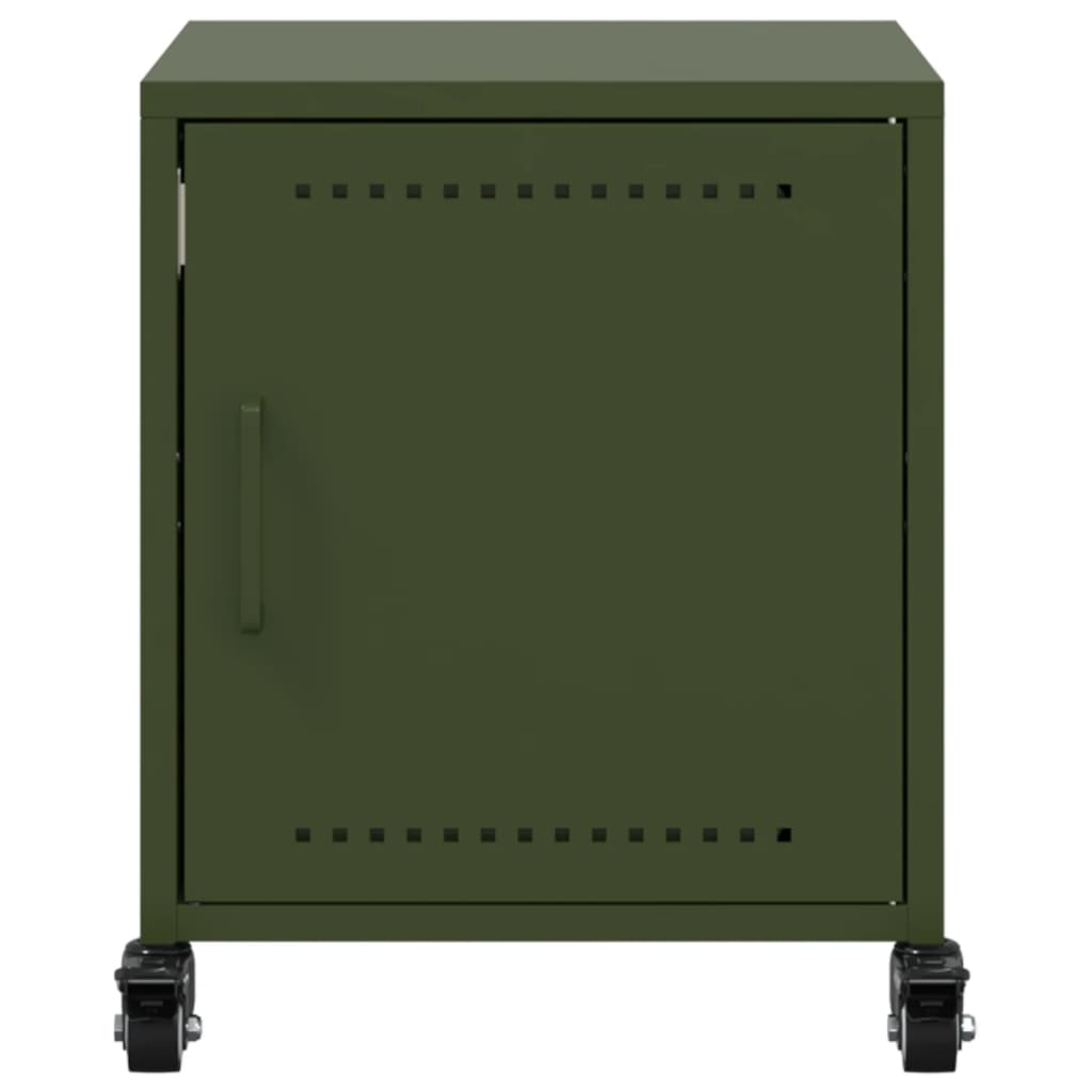 Nachtkastje Avery - staal - met wielen - groen