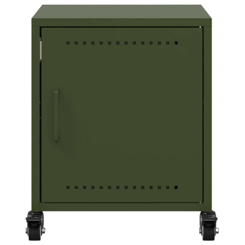 Nachtkastje Avery - staal - met wielen - groen