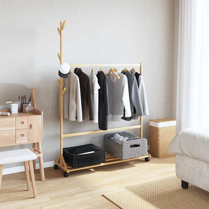 Kledingrek Met Haken En Wielen 100X35X157 Cm Bamboe – extra afbeelding