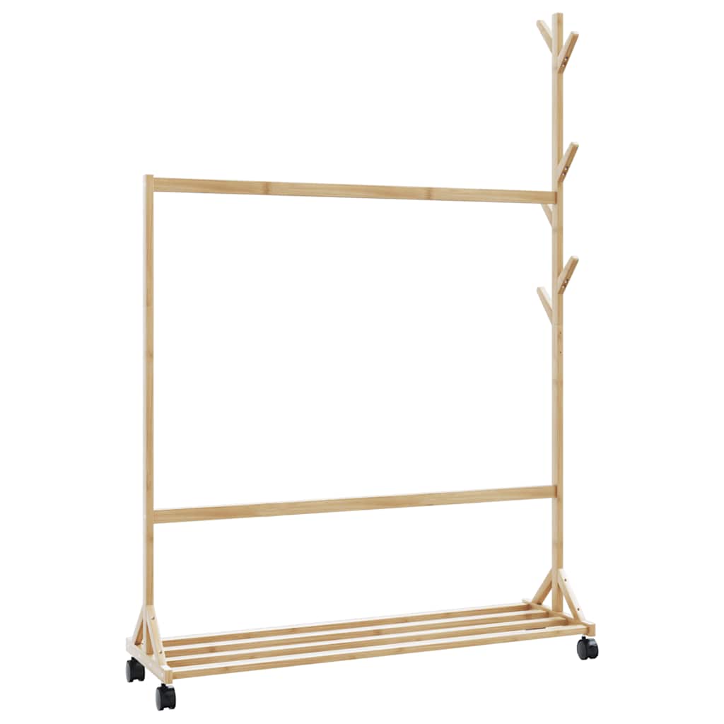 Kledingrek Met Haken En Wielen 100X35X157 Cm Bamboe