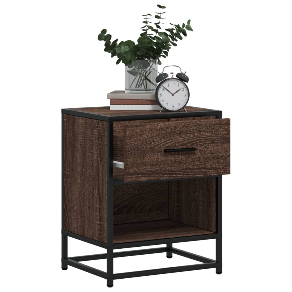 Nachtkastje Noémie - bewerkt hout - bruin eiken