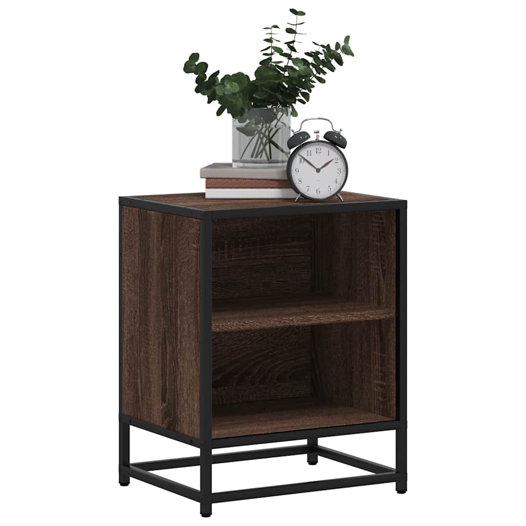 Nachtkastje Vivienne - bewerkt hout en metaal - bruin eiken