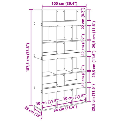 Boekenkast Timo - 100x33x187,5 cm - oud hout