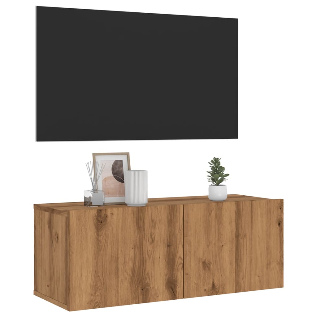 Tv-meubel Hidde - 80x30x30 cm - wandmeubel - artisanaal eiken