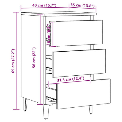 Nachtkastje Florence - bewerkt hout - met metalen poten
