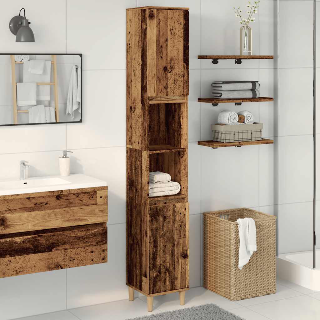 Kast Kevin - 30x30x190 cm - Bewerkt hout - oud hout