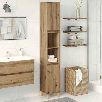 Kast Kevin - 30x30x190 cm - Bewerkt hout - artisanaal eikenkleurig