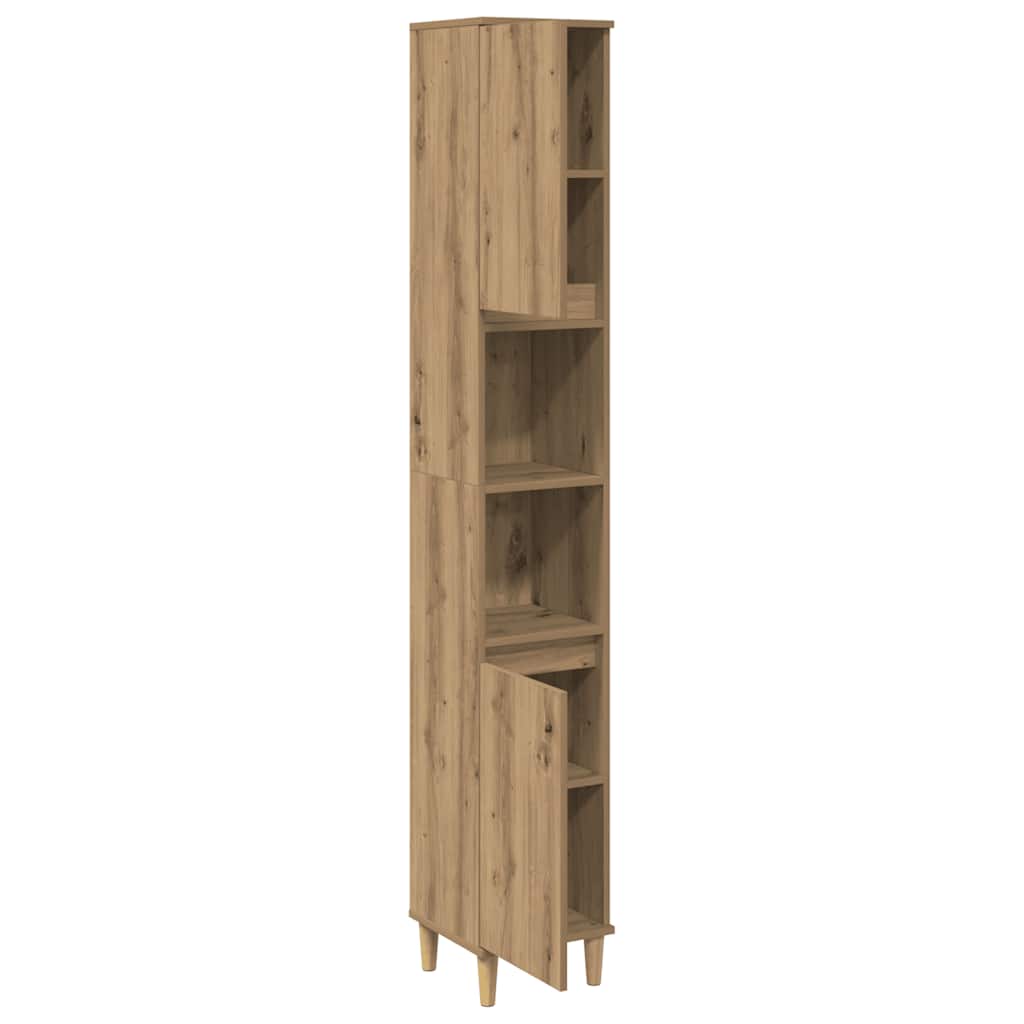 Kast Kevin - 30x30x190 cm - Bewerkt hout - artisanaal eikenkleurig