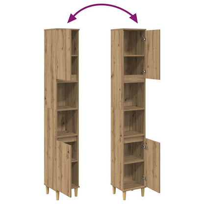 Kast Kevin - 30x30x190 cm - Bewerkt hout - artisanaal eikenkleurig