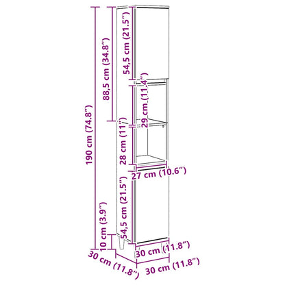 Kast Kevin - 30x30x190 cm - Bewerkt hout - artisanaal eikenkleurig