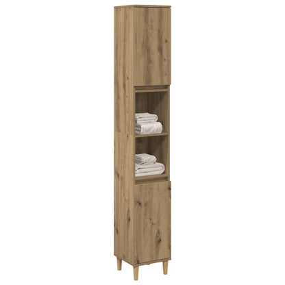 Kast Kevin - 30x30x190 cm - Bewerkt hout - artisanaal eikenkleurig