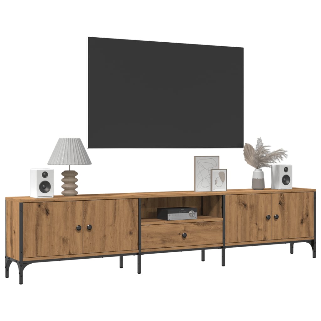 Tv-meubel Boaz - 200x25x44 cm - met lade - artisanaal eiken