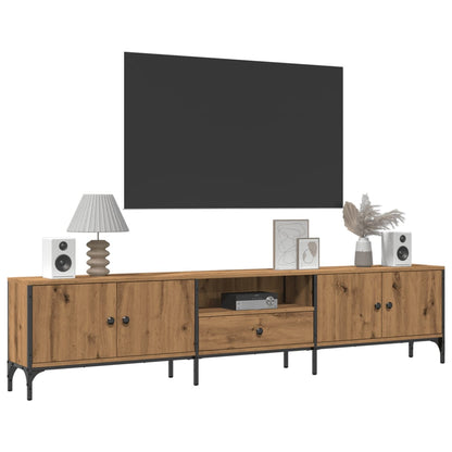 Tv-meubel Boaz - 200x25x44 cm - met lade - artisanaal eiken
