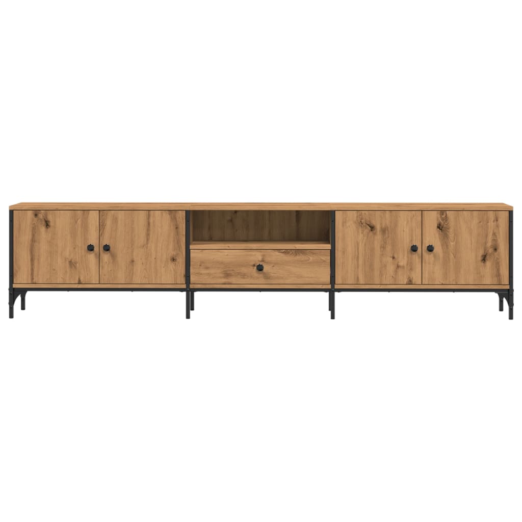 Tv-meubel Boaz - 200x25x44 cm - met lade - artisanaal eiken