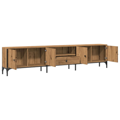 Tv-meubel Boaz - 200x25x44 cm - met lade - artisanaal eiken