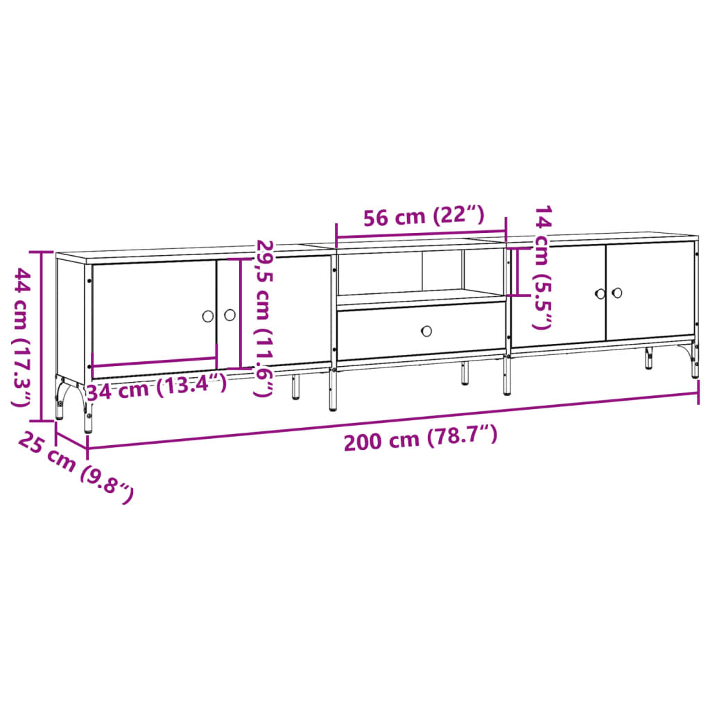 Tv-meubel Boaz - 200x25x44 cm - met lade - artisanaal eiken