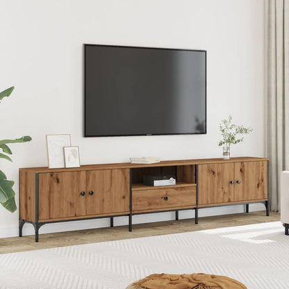 Tv-meubel Boaz - 200x25x44 cm - met lade - artisanaal eiken