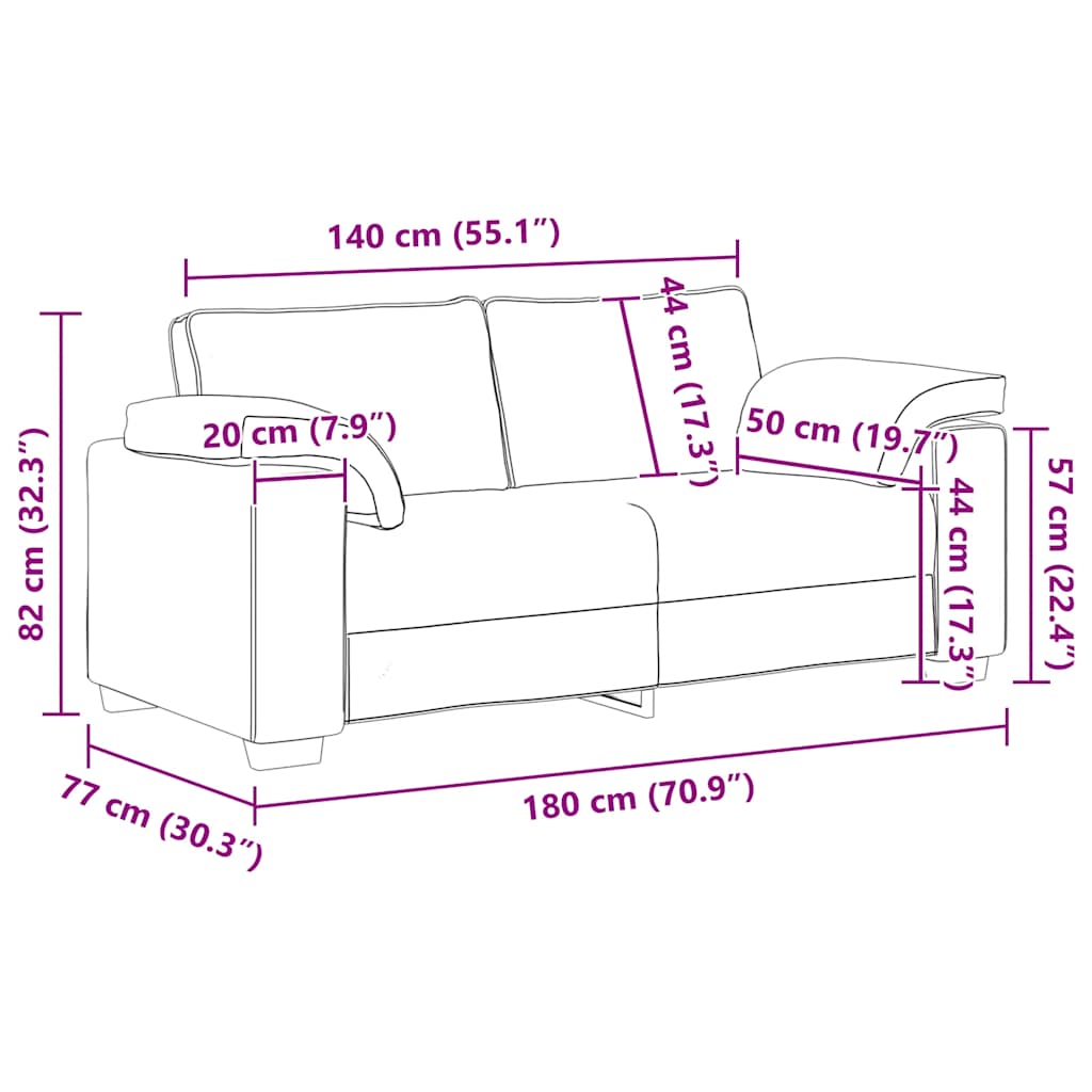 Bank Stefan - 180x77x82 cm - fluweel - lichtgrijs