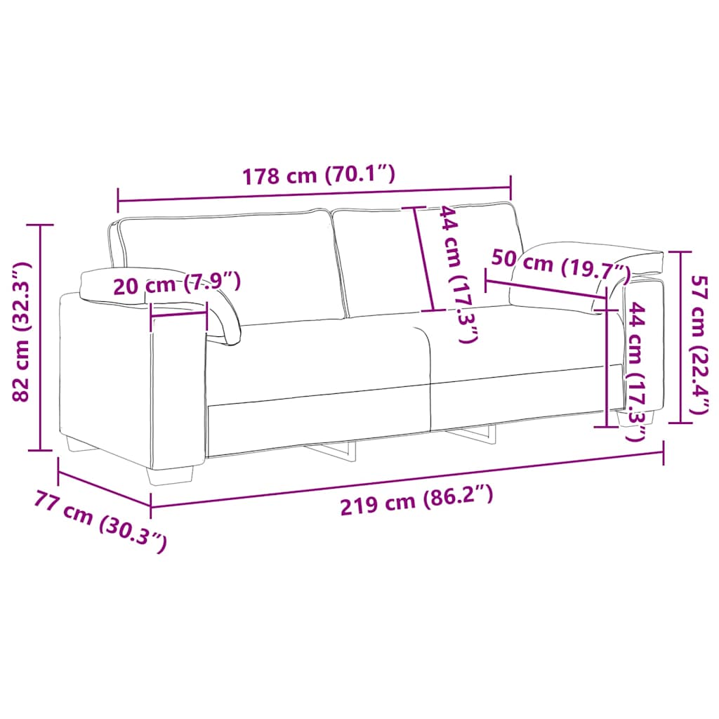 Bank Raymond - 220x77x82 cm - fluweel - donkergrijs