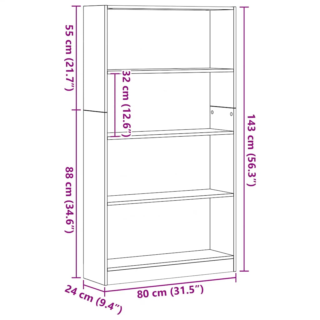 Boekenkast Rens - 80x24x143 cm- zwart eiken