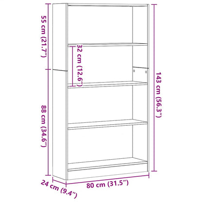 Boekenkast Rens - 80x24x143 cm- zwart eiken