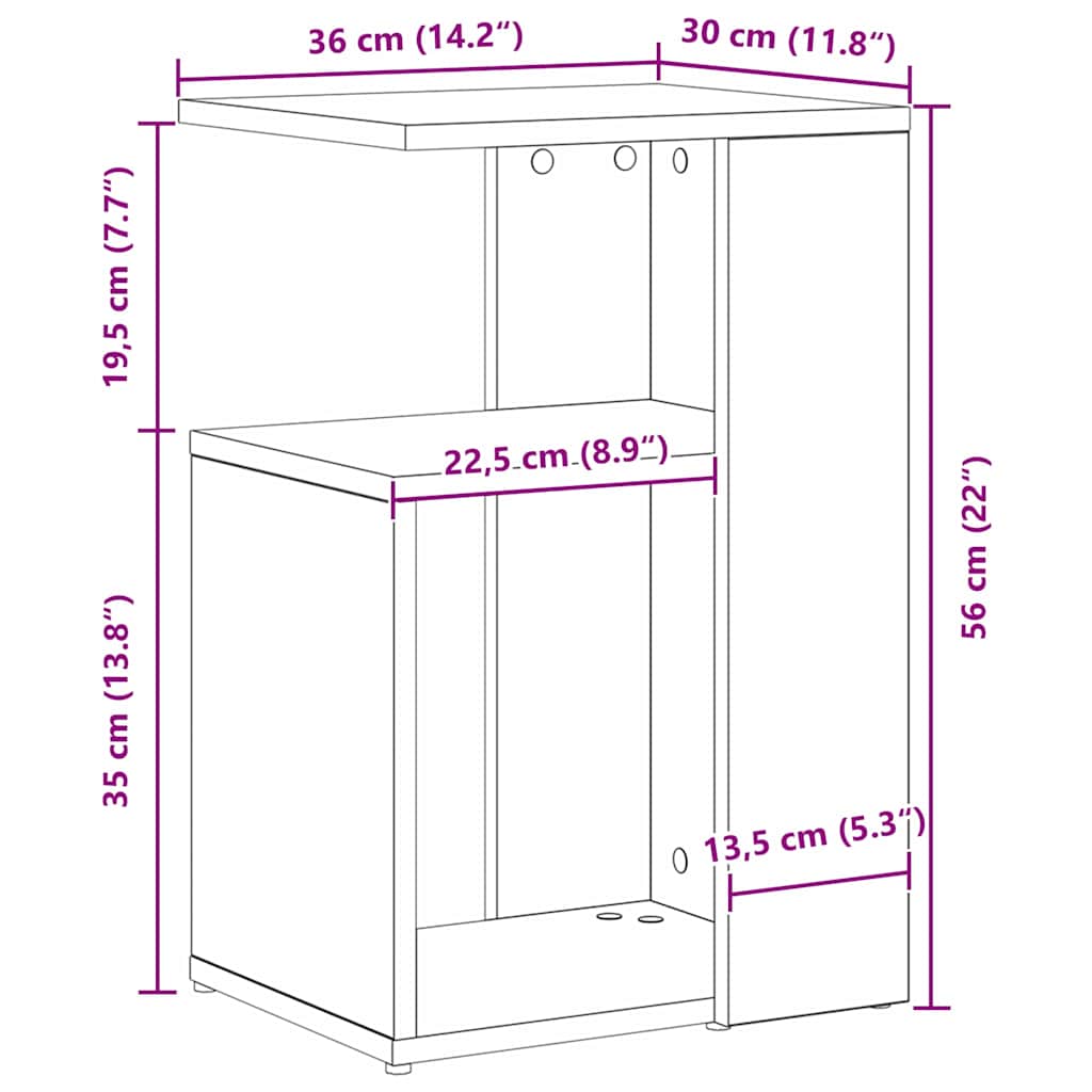 Bijzettafel Wesley - 36x30x56 cm - zwart eiken