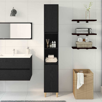 Kast Kevin - 30x30x190 cm - Bewerkt hout - zwart eiken