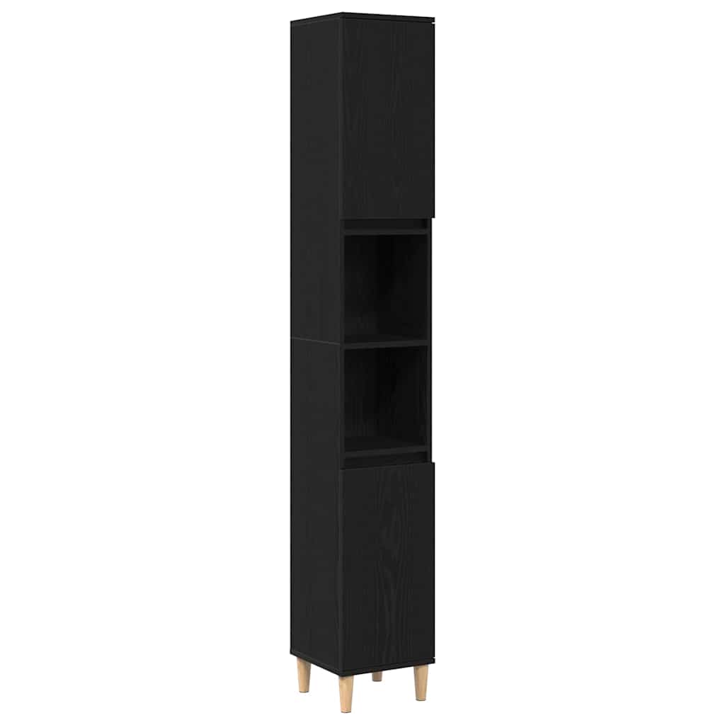 Kast Kevin - 30x30x190 cm - Bewerkt hout - zwart eiken