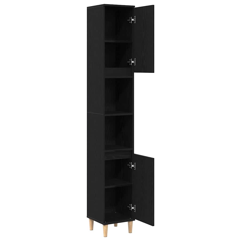 Kast Kevin - 30x30x190 cm - Bewerkt hout - zwart eiken