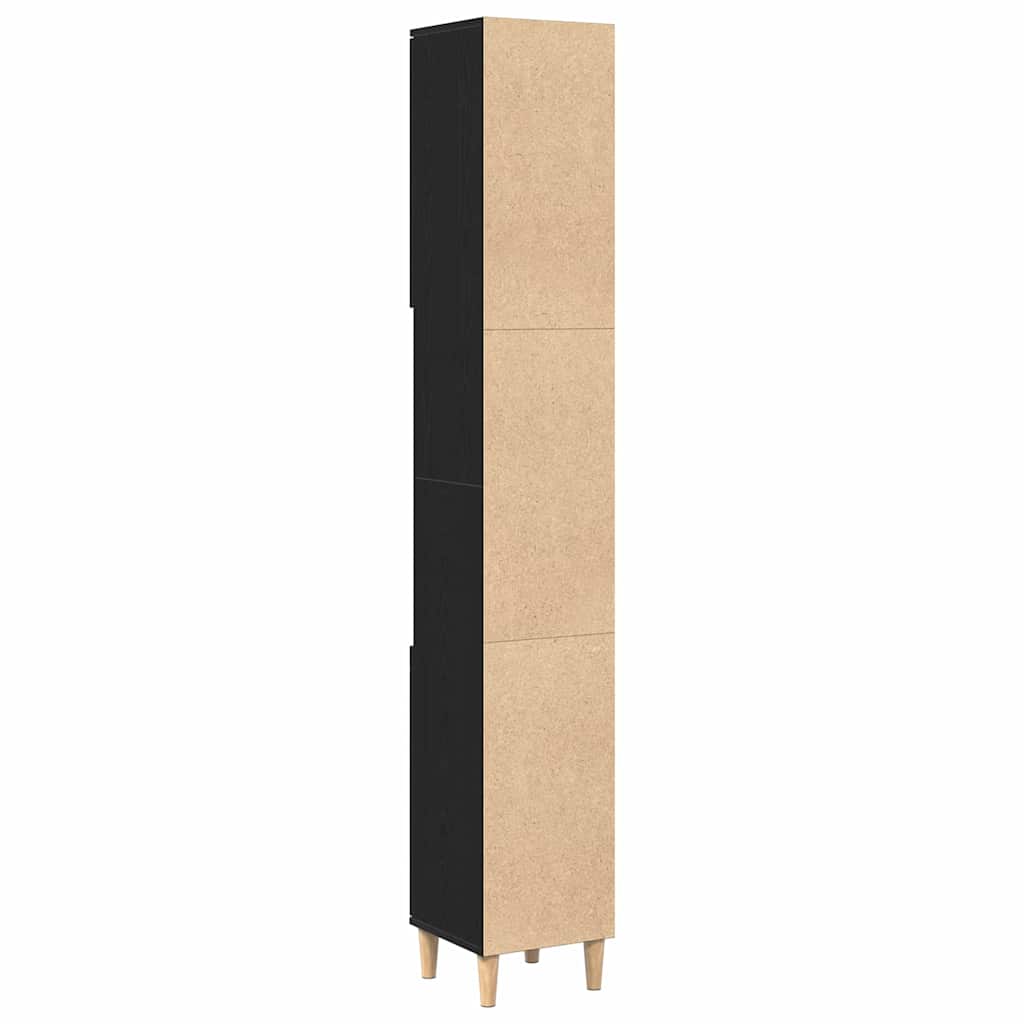 Kast Kevin - 30x30x190 cm - Bewerkt hout - zwart eiken