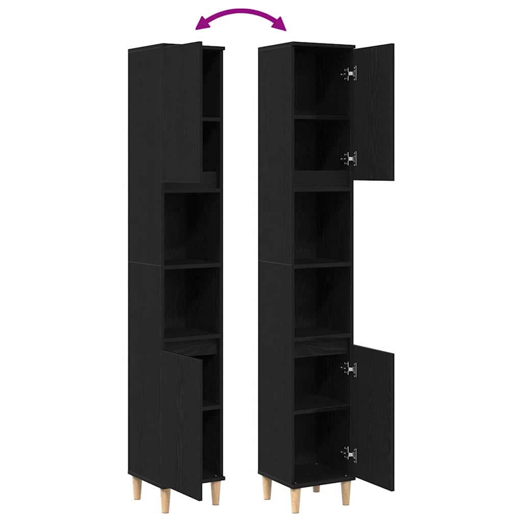 Kast Kevin - 30x30x190 cm - Bewerkt hout - zwart eiken