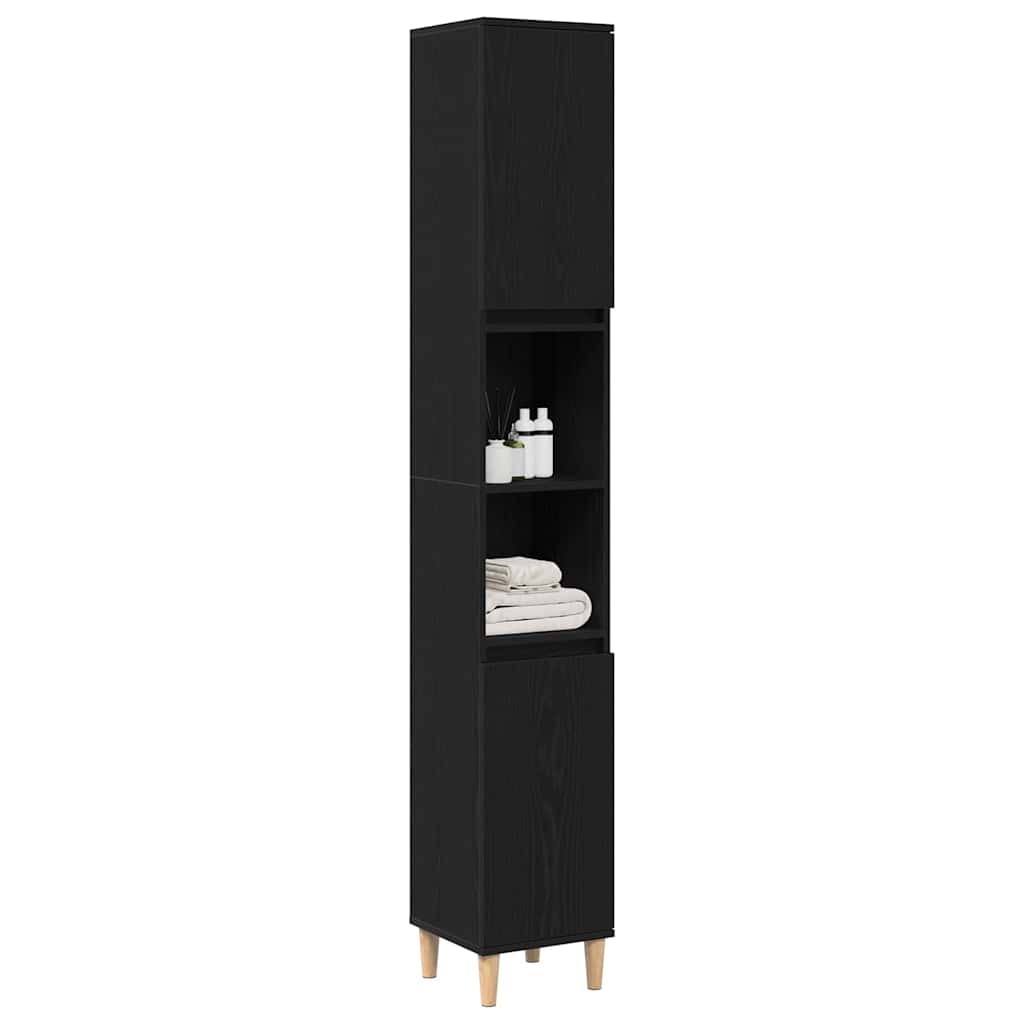 Kast Kevin - 30x30x190 cm - Bewerkt hout - zwart eiken