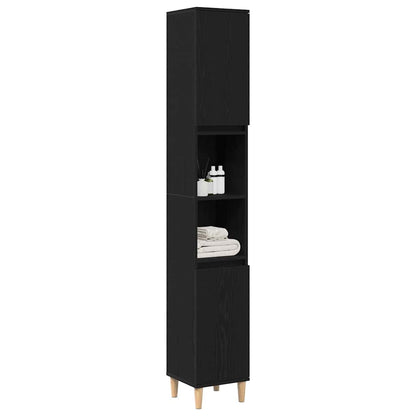 Kast Kevin - 30x30x190 cm - Bewerkt hout - zwart eiken