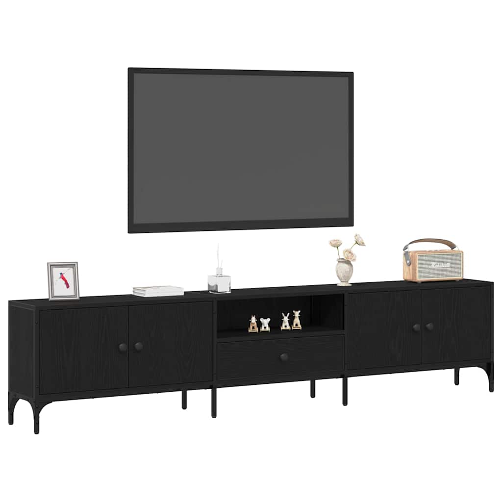 Tv-meubel Boaz - 200x25x44 cm - met lade - zwart eiken