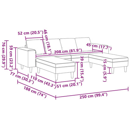 Bank Donkergrijs 250 x 188 x 76 cm Katoen Stof