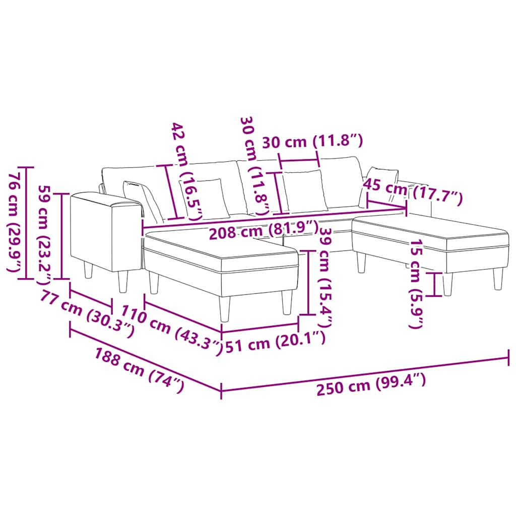 Bank Blauw 250 x 188 x 76 cm Katoen Stof