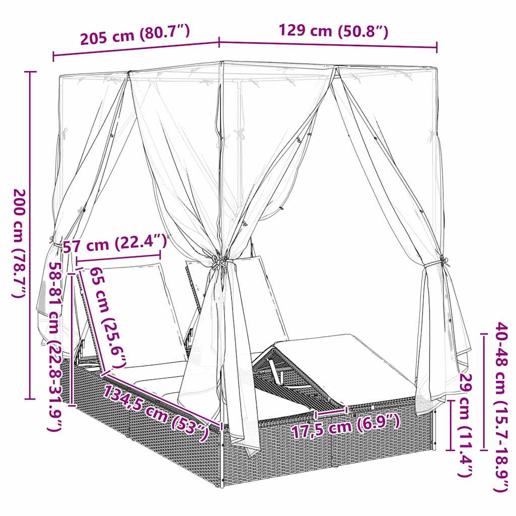 Ligbed Bo - 205 x 129 x 200 cm - verstelbaar - bruin