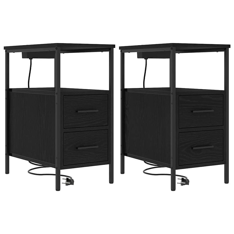 Nachtkastje Emilia - 2 stuks - met oplaadstation - Zwart – extra afbeelding
